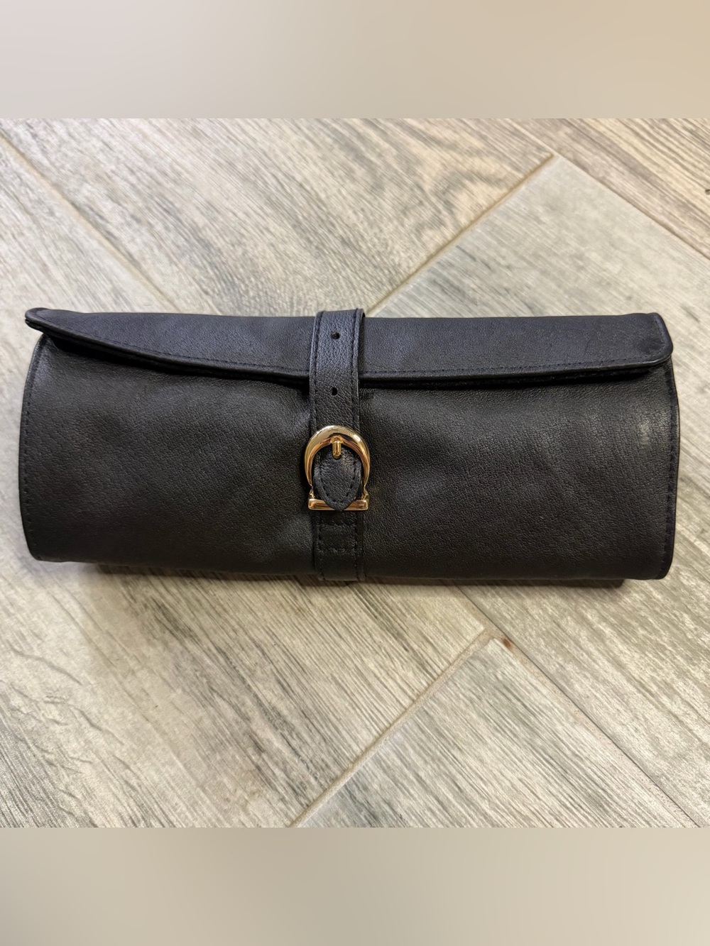 Lillian Vernon Black Leather Travel Jewelry Organizer Roll Case Soft Leather